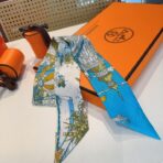 爱马仕斜纹真丝束发带 天蓝色 - Image 3