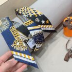 爱马仕斜纹真丝束发带 棕蓝撞色 - 图片 2