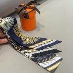 爱马仕斜纹真丝束发带 棕蓝撞色 - 图片 3