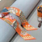 爱马仕斜纹真丝束发带 橙色