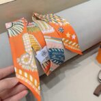 爱马仕斜纹真丝束发带 橙色 - 图片 3