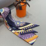 爱马仕斜纹真丝束发带 深蓝色