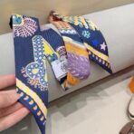 爱马仕斜纹真丝束发带 深蓝色 - 图片 4