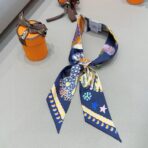 爱马仕斜纹真丝束发带 深蓝色 - 图片 3