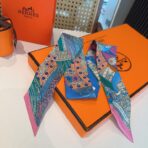 爱马仕斜纹真丝束发带 粉绿蓝撞色 - 图片 2