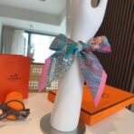 爱马仕斜纹真丝束发带 粉绿蓝撞色 - 图片 3