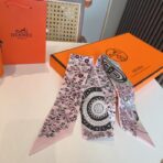 爱马仕斜纹真丝束发带 粉色