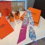 爱马仕斜纹真丝束发带 紫红色