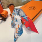 爱马仕斜纹真丝束发带 红蓝撞色 - 图片 3