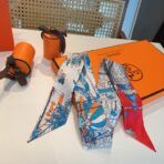 爱马仕斜纹真丝束发带 红蓝撞色 - 图片 4