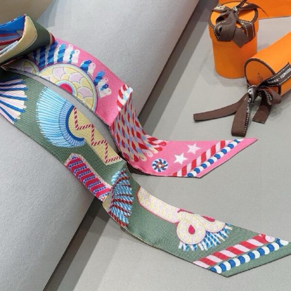 爱马仕斜纹真丝束发带 绿粉撞色