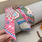 爱马仕斜纹真丝束发带 绿粉撞色 - Imagem 3