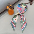 爱马仕斜纹真丝束发带 绿粉撞色 - Imagem 4