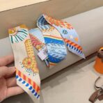 爱马仕斜纹真丝束发带 蓝棕撞色 - 图片 2