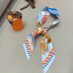 爱马仕斜纹真丝束发带 蓝棕撞色 - 图片 3