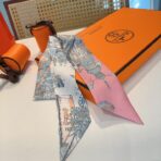 爱马仕斜纹真丝束发带 蓝粉撞色 - 图片 3