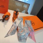 爱马仕斜纹真丝束发带 蓝粉撞色 - 图片 4