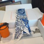 爱马仕斜纹真丝束发带 蓝色 - 图片 3