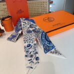 爱马仕斜纹真丝束发带 蓝色