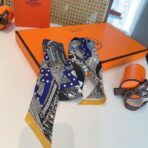 爱马仕斜纹真丝束发带 蓝黑撞色