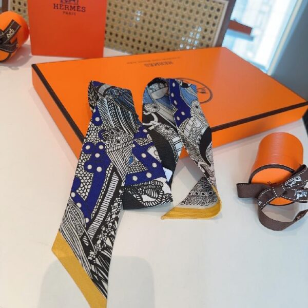 爱马仕斜纹真丝束发带 蓝黑撞色