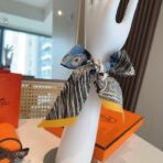 爱马仕斜纹真丝束发带 蓝黑撞色 - 图片 2