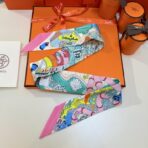 爱马仕水上游乐园Twilly小丝巾 束发带 绿粉撞色 - 图片 4