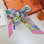 爱马仕水上游乐园Twilly小丝巾 束发带 绿粉撞色 - 图片 3