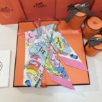 爱马仕水上游乐园Twilly小丝巾 束发带 绿粉撞色 - 图片 2