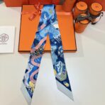 爱马仕水上游乐园Twilly小丝巾 束发带 蓝色 - Imagem 2