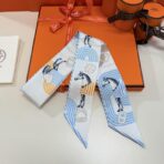 爱马仕“波普骏马”Twilly小丝巾 浅蓝色 - 图片 3