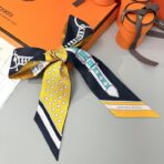 爱马仕“盛大欢庆”Twilly方巾 黑黄撞色 - 图片 2