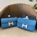 爱马仕（Hermès）Constance Elan 蓝色 Epsom 牛皮金属扣单肩包
