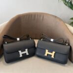 爱马仕（Hermès）Constance Elan 黑色 Epsom 牛皮金属扣单肩包
