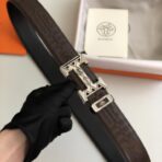 爱马仕（Hermès）压纹皮革金属扣双面腰带 - Image 3