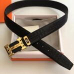 爱马仕（Hermès）压纹皮革金属扣双面腰带  (黑色）