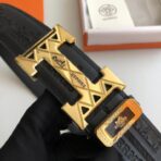 爱马仕（Hermès）压纹皮革金属扣双面腰带  (黑色） - Imagem 2