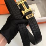 爱马仕（Hermès）压纹皮革金属扣双面腰带  (黑色） - Imagem 4