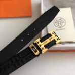 爱马仕（Hermès）压纹皮革金属扣双面腰带  (黑色） - Imagem 3