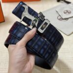 爱马仕（Hermès）定制款马术主题马形扣深蓝色鳄鱼纹皮革腰带 - 图片 3