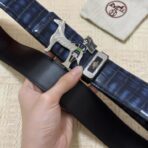 爱马仕（Hermès）定制款马术主题马形扣深蓝色鳄鱼纹皮革腰带 - 图片 4