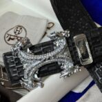 爱马仕（Hermès）定制款龙形 H 扣镶钻黑色老花帆布腰带 - Imagem 2