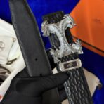 爱马仕（Hermès）定制款龙形 H 扣镶钻黑色老花帆布腰带 - Imagem 4