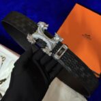 爱马仕（Hermès）定制款龙形 H 扣镶钻黑色老花帆布腰带 - Imagem 3