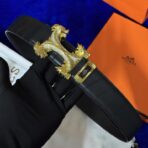 爱马仕（Hermès）定制款龙形 H 扣镶钻黑色鳄鱼纹皮革腰带 - Image 2