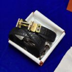 爱马仕（Hermès）黑色压纹皮革金色钻石镶嵌 H 扣男士腰带 - Image 2