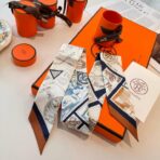 福宝集邮者爱马仕Twilly丝巾 蓝棕撞色 - 图片 3