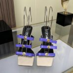 范思哲 La Medusa 系列紫色多带防水台方头高跟凉鞋