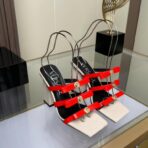 范思哲 La Medusa 系列红色多带防水台方头高跟凉鞋 - 图片 4