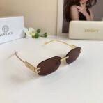 范思哲（Versace）金色无框矩形金属太阳镜  褐色